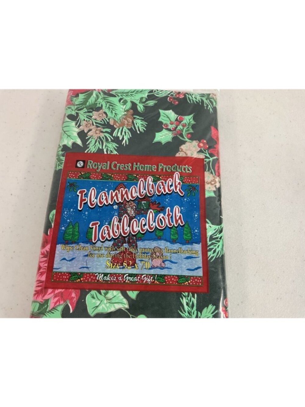 Vintage Green Christmas Tablecloth Flannel Back 52 X 70 Oblong New - Picture 5 of 5